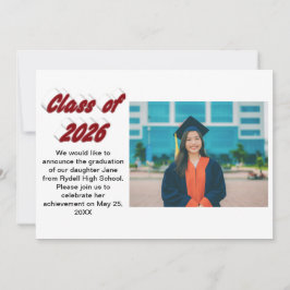 Invitación Class of 2026 burgundy typography graduation photo