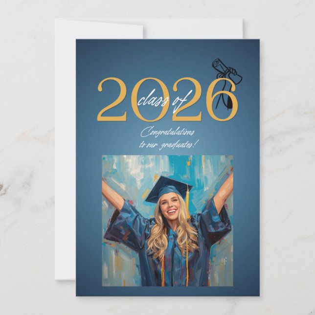 Invitación Class of 2026 Graduation Celebration Modern Blue & (Anverso)