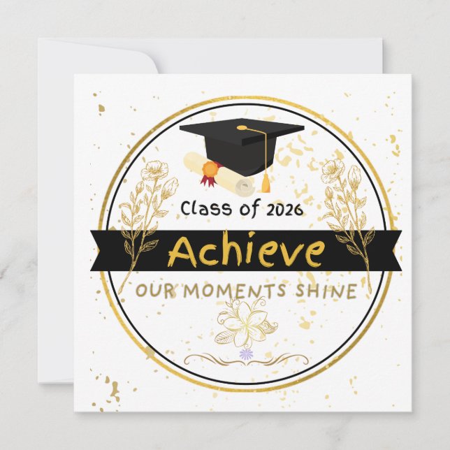 Invitación Class of 2026 Graduation Gold Floral Sticker (Anverso)