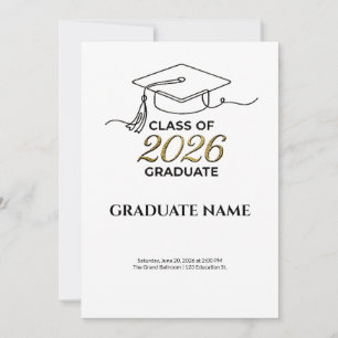 Invitación Class of 2026 Graduation Invitation Gold and Black