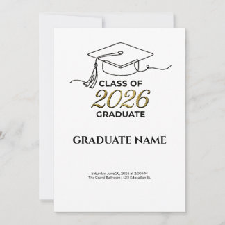 Invitación Class of 2026 Graduation Invitation Gold and Black