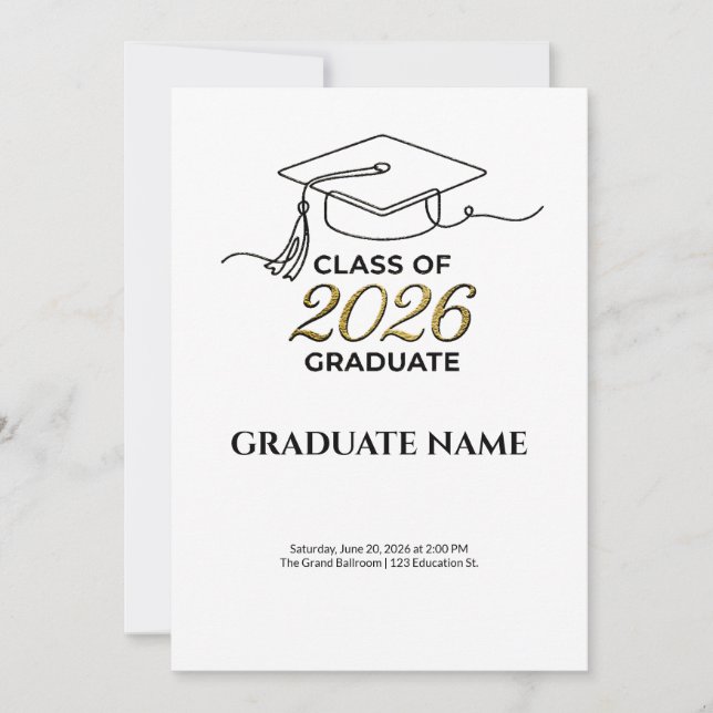 Invitación Class of 2026 Graduation Invitation Gold and Black (Anverso)