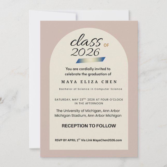 Invitación Class of 2026 Graduation Party Invitation Card | M (Anverso)