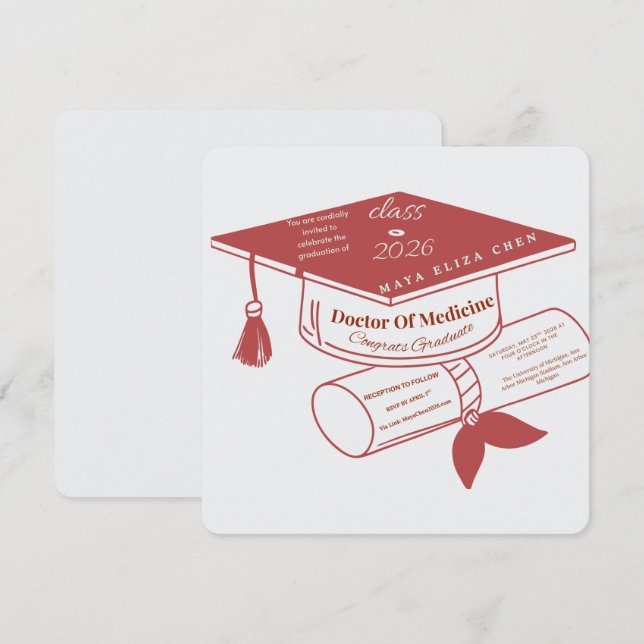 Invitación Class of 2026 Graduation Party Invitation | Doctor (Anverso / Reverso)