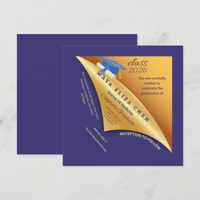 Invitación Class of 2026 Graduation Party Invitation | Purple (Anverso / Reverso)