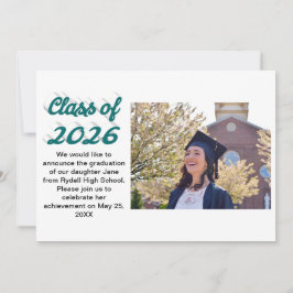 Invitación Class of 2026 green script  graduation photo