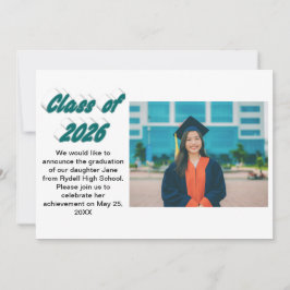 Invitación Class of 2026 green typography graduation photo