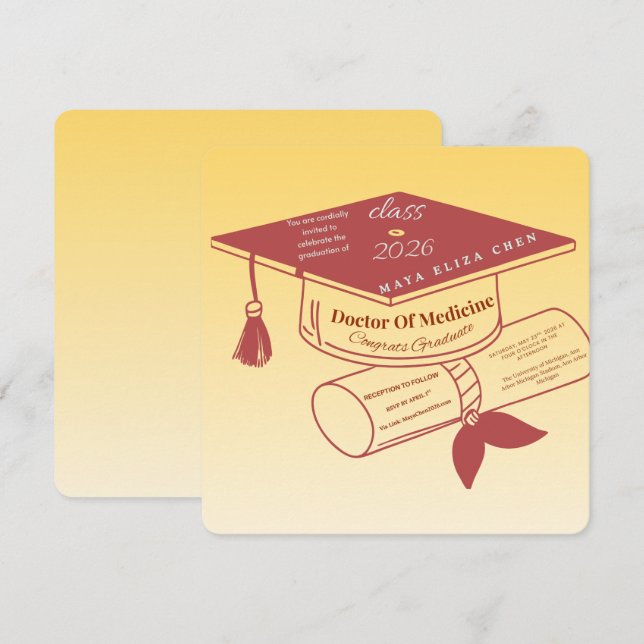 Invitación Class of 2026 Medical Graduation Invitation Custom (Anverso / Reverso)