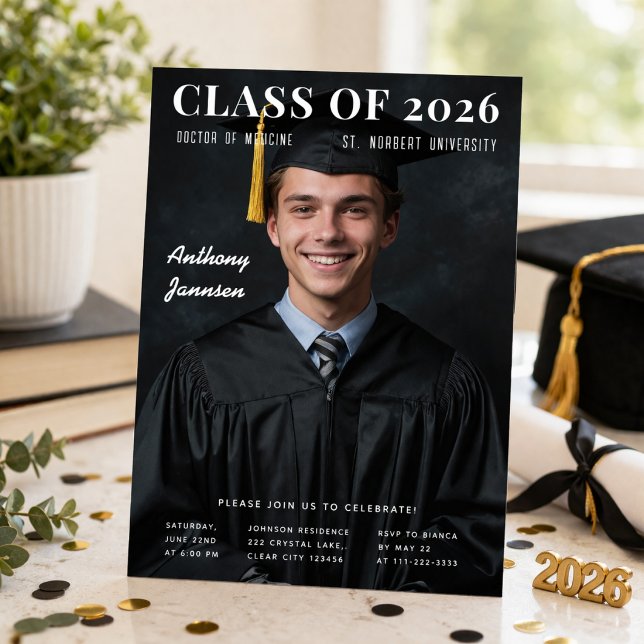 Invitación Class of 2026 Photo Graduation Invite (Class of 2026 graduation photo invitation with modern layout and elegant styling)