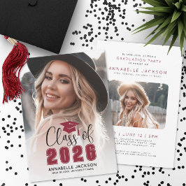Invitación Class Of 2026 Red Graduate Photo Graduation