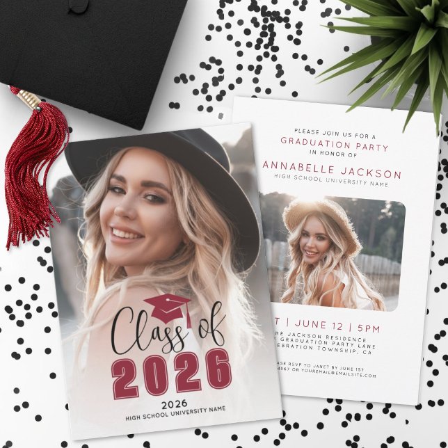 Invitación Class Of 2026 Red Graduate Photo Graduation (Class Of 2026 Red Graduate Photo Graduation Invitation)