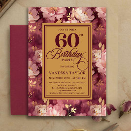 Invitación Classic 60th Birthday Deep Red Blush Gold Invites