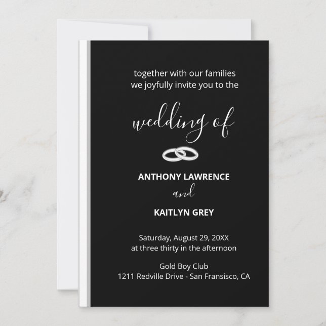 Invitación Classic Black and White Formal Custom Wedding (Anverso)