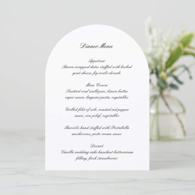 Invitación Classic Black and White Timeless Wedding Menu (Anverso de pie)