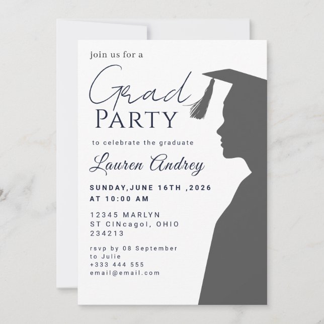 Invitación Classic Black Graduation Invitation (Anverso)