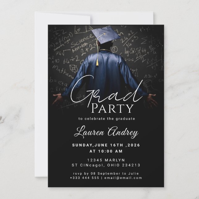 Invitación Classic Black Graduation Invitation (Anverso)