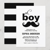 Classic Black It's a Boy Mustache Baby Shower