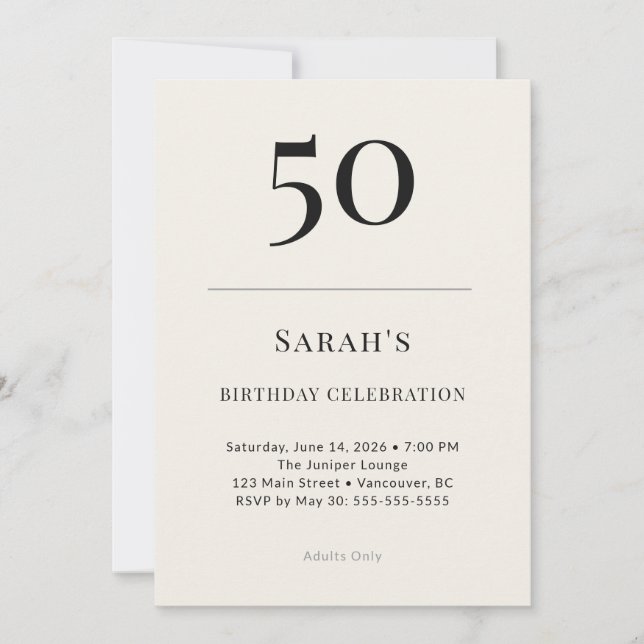Invitación Classic Black & Ivory 50th Birthday Celebration (Anverso)
