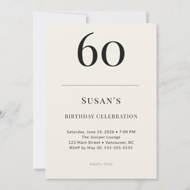 Invitación Classic Black & Ivory 60th Birthday Celebration (Anverso)
