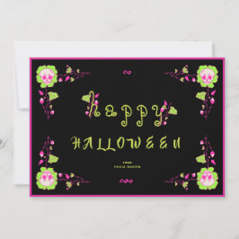 Invitación Classic Black & Pink Skull Happy Halloween Card