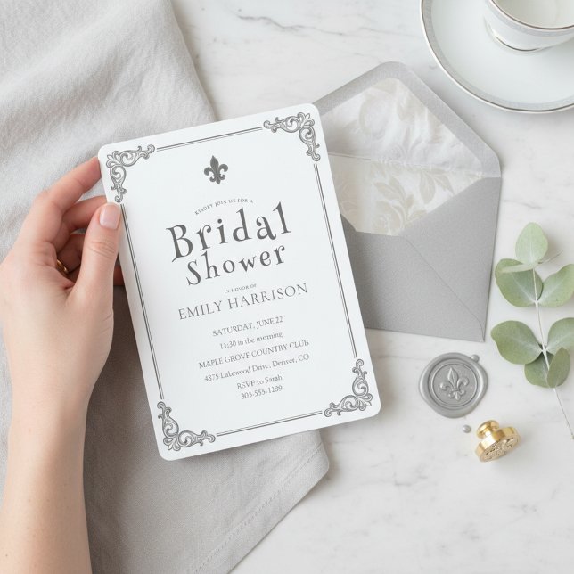 Invitación Classic Black White Bridal Shower Invite (A sophisticated classic bridal shower invitation in black and white with refined typography)