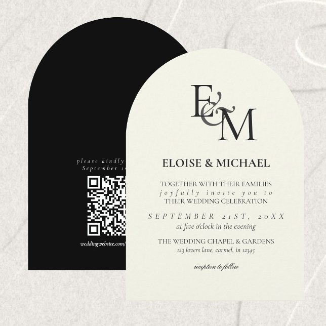 Invitación Classic Black & White Monogram Minimalist Wedding (Classic Black & White Monogram Minimalist Wedding Invitation)