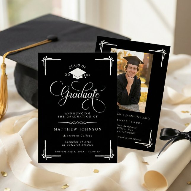 Invitación Classic Black White Photo Graduation (Subido por el creador)