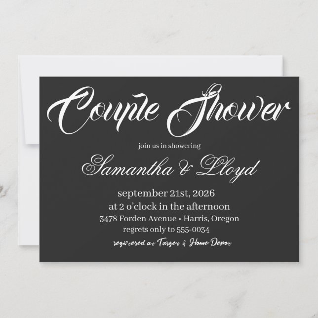 Invitación Classic Black & White Script Couples Bridal Shower (Anverso)