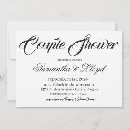 Invitación Classic Black & White Script Couples Bridal Shower