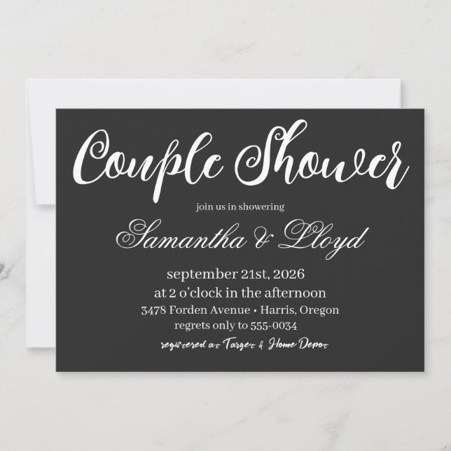 Invitación Classic Black & White Script Couples Bridal Shower (Anverso)