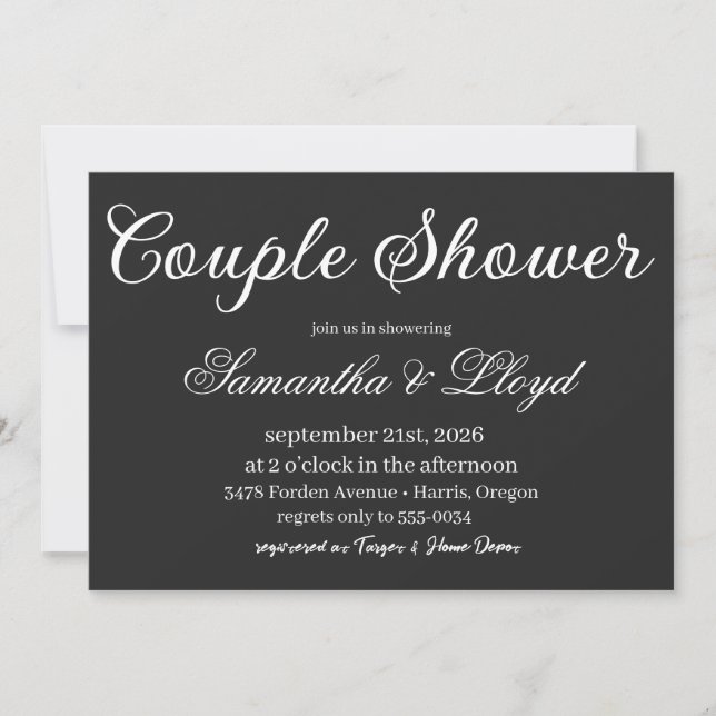 Invitación Classic Black & White Script Couples Bridal Shower (Anverso)