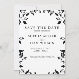Invitación Classic Black White WEDDING Floral Save the Date 