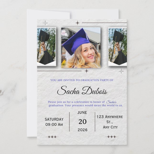 Invitación Classic Blue and Black Graduation  (Anverso)