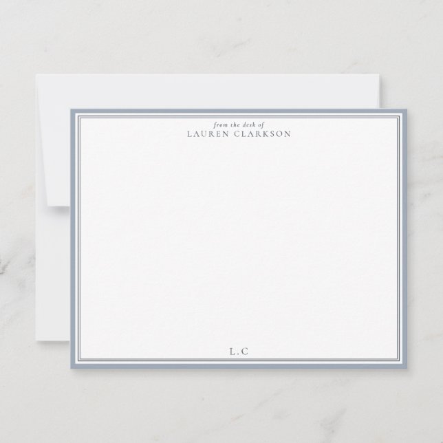Invitación Classic Blue Border Monogram Stationery Note Card (Anverso)