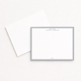 Invitación Classic Blue Border Monogram Stationery Note Card