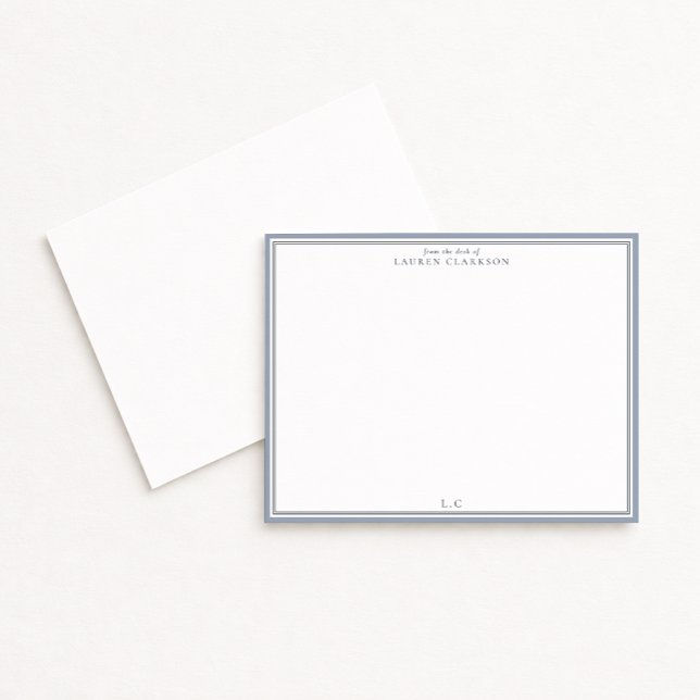 Invitación Classic Blue Border Monogram Stationery Note Card (Subido por el creador)