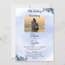 Classic Blue Floral Wedding Anniversary Invitation