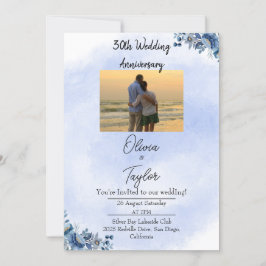 Invitación Classic Blue Floral Wedding Anniversary Invitation