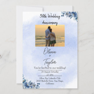 Invitación Classic Blue Floral Wedding Anniversary Invitation