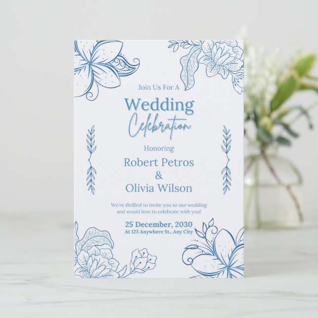 Invitación Classic Blue Floral Wedding Invitation (Anverso de pie)