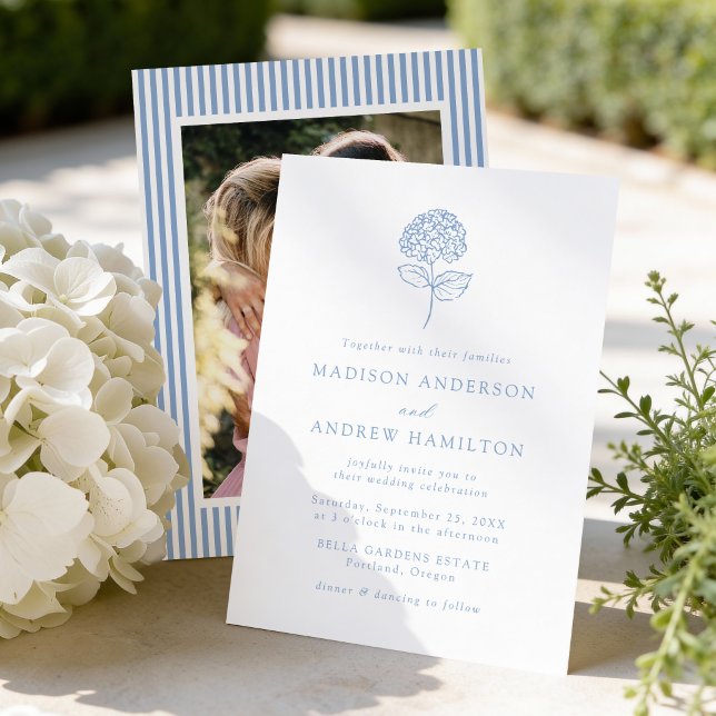 Invitación Classic Blue Hydrangea Photo Wedding (Subido por el creador)