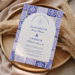 Invitación Classic Blue Porcelain Patchwork Wedding<br><div class="desc">A timeless blue and white design inspired by classic Delft porcelain and French toile patterns. The patchwork tile border combines delicate florals, stripes, and ornamental motifs that evoke vintage European ceramics. A soft arched panel in the center keeps the layout refined and elegant while allowing the details of the porcelain-inspired...</div>