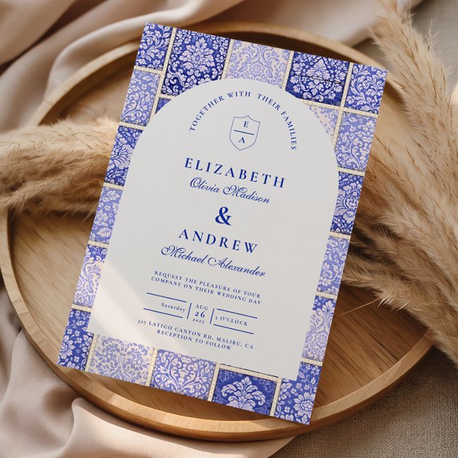 Invitación Classic Blue Porcelain Patchwork Wedding (Subido por el creador)