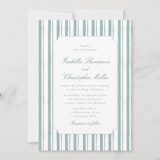 Invitación Classic Blue Stripe Elegant Wedding Invitation (Anverso)