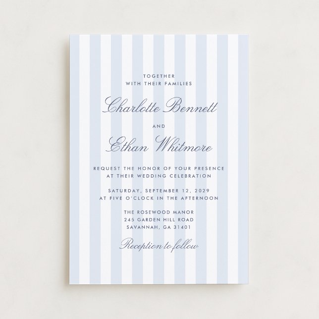 Invitación Classic Blue Stripe Preppy Wedding Invitation (Subido por el creador)