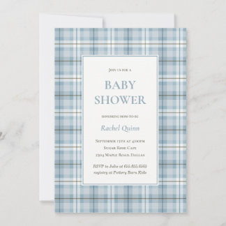 Invitación Classic blue tartan plaid pattern boy baby shower
