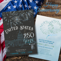 Classic Blue US 250 Years Fireworks Invitation