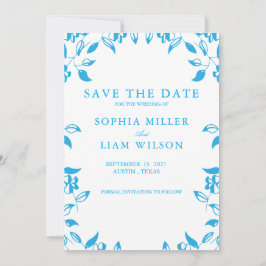 Invitación classic blue wild flowers wedding save the date