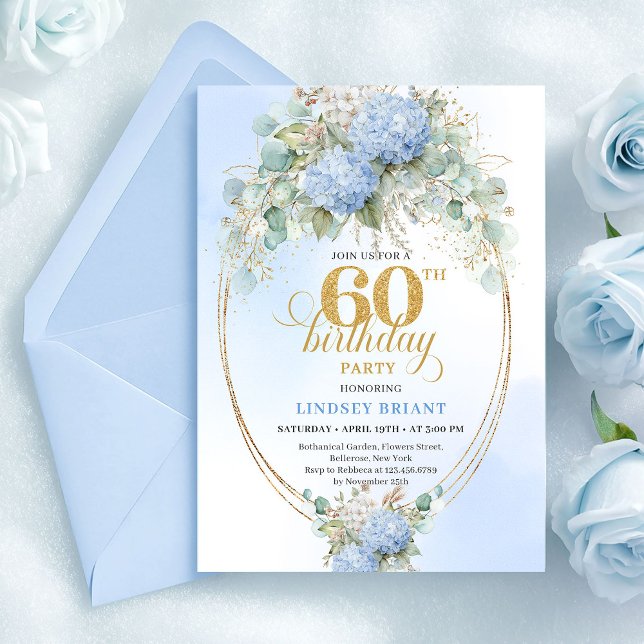 Invitación Classic Bohemian Soft Blue Greenery 60th Birthday (Classic Bohemian Soft Blue Greenery 60th Birthday)