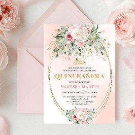 Invitación Classic Boho Blush Pink Floral Rustic Quinceañera